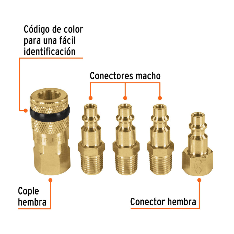 Juego de 4 conectores y 1 cople para compresor de aire