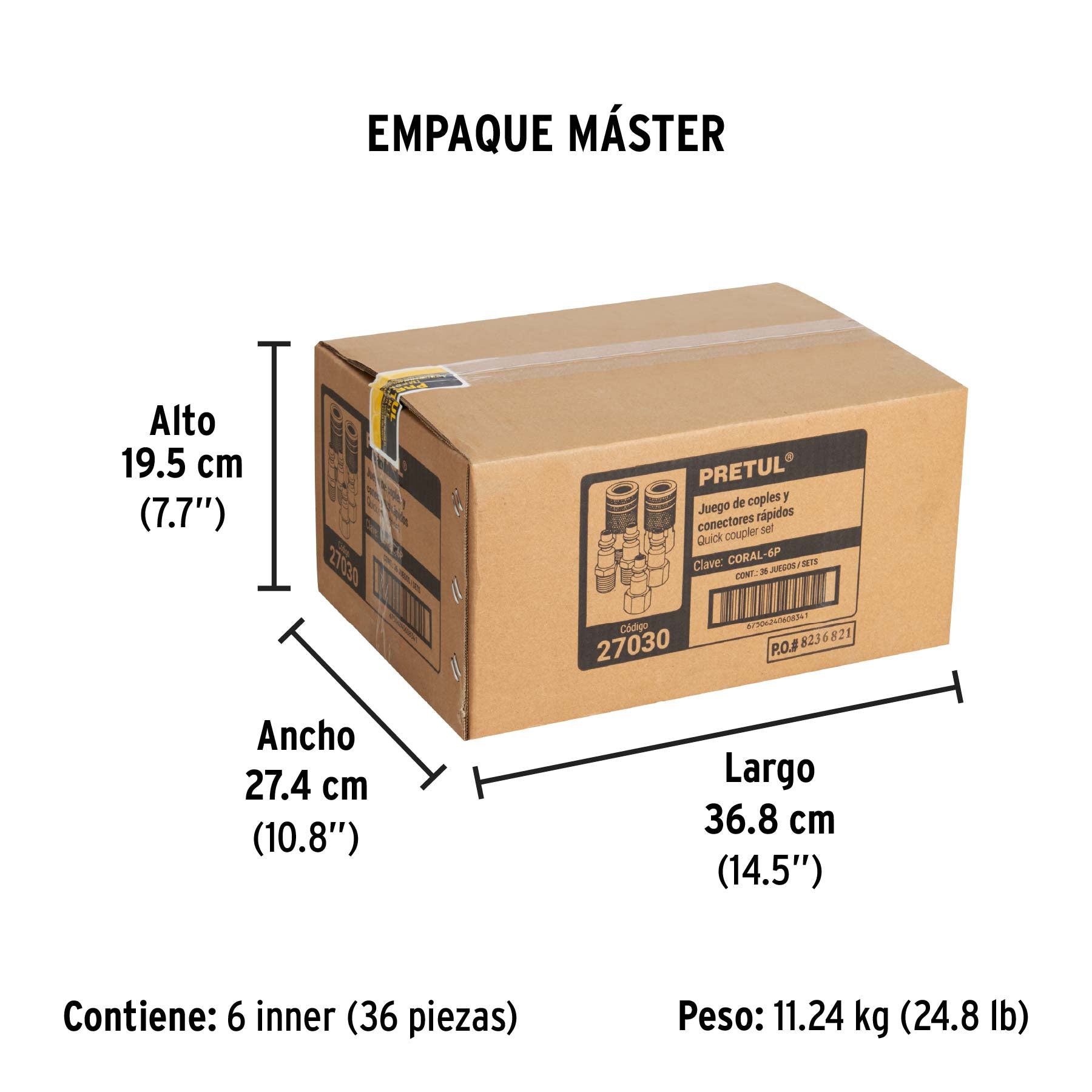 Juego de 4 conectores y 2 coples, compresor de aire, Pretul