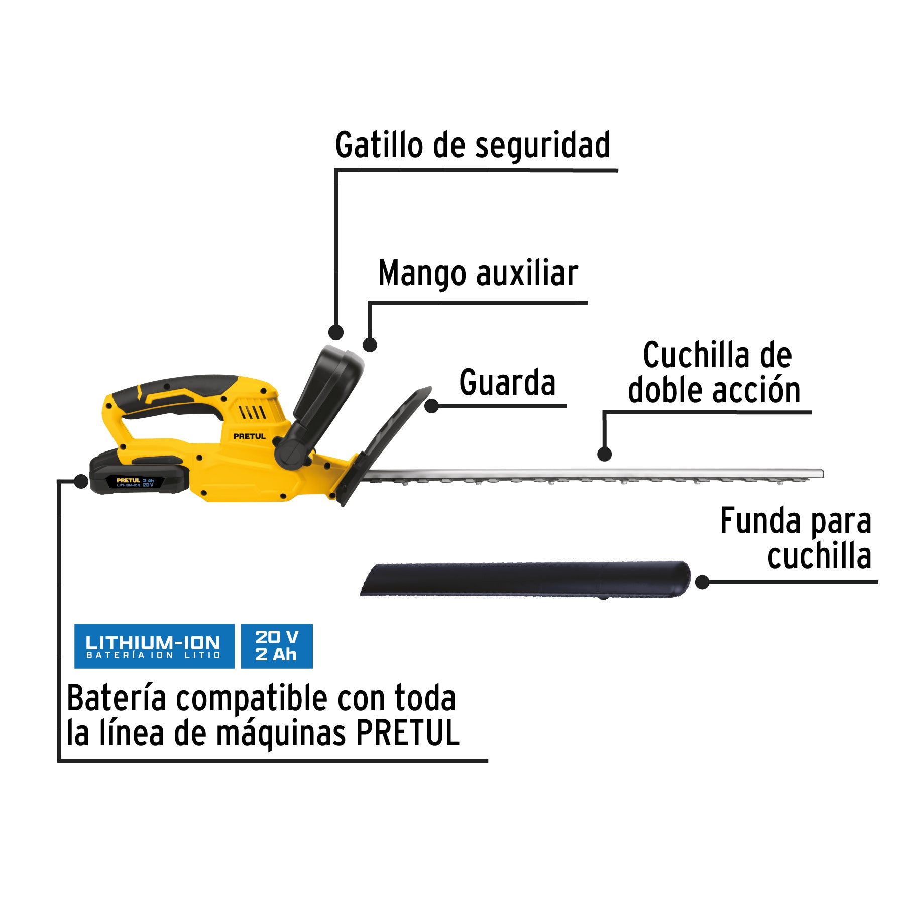 Cortasetos inalámbrico, 20 V, Pretul