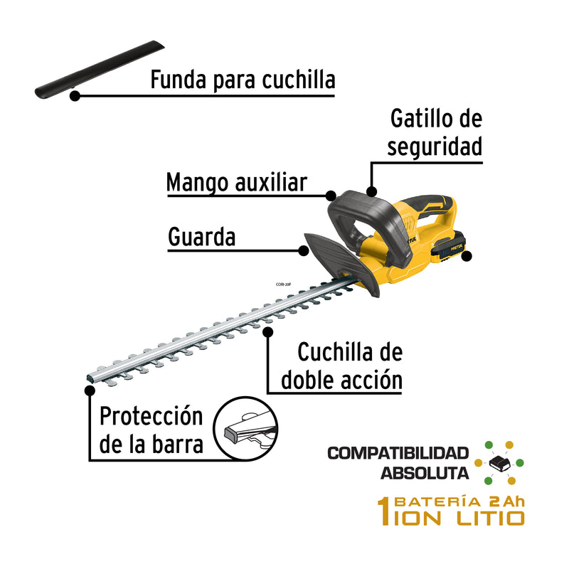Cortasetos inalámbrico, 20 V, Pretul