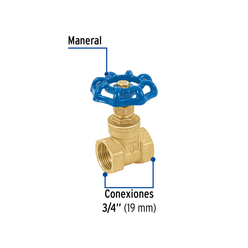 Válvula de compuerta de latón roscable de 3/4"