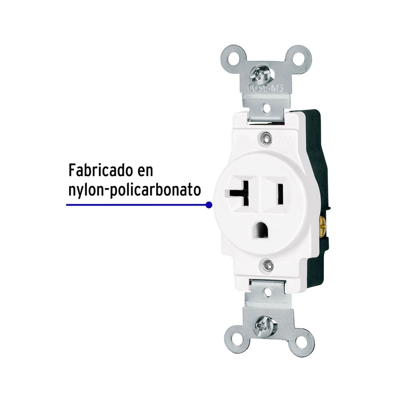 Contacto sencillo, 2 polos 3 hilos, 20 A, Standard, blanco