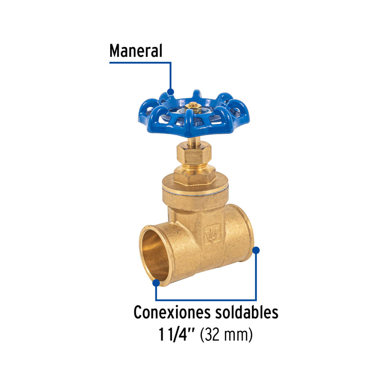 Válvula de compuerta de latón soldable de 1 1/4"