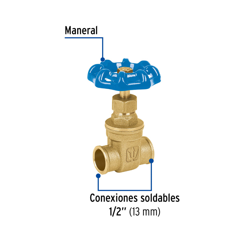 Válvula de compuerta de latón soldable de 1/2"