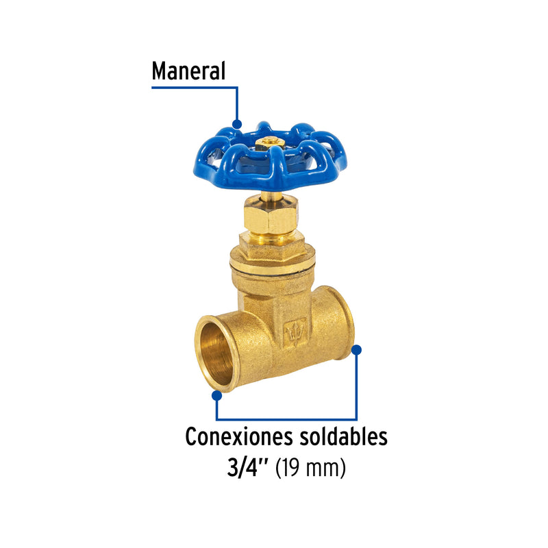 Válvula de compuerta de latón soldable de 3/4"