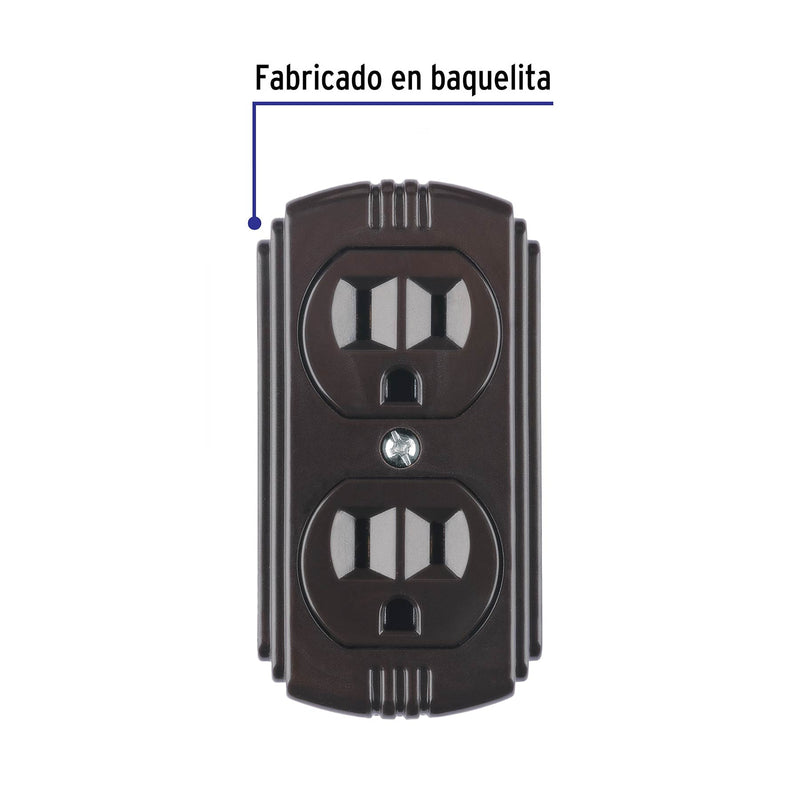Contacto de sobreponer dúplex, 2 polos+ tierra, café