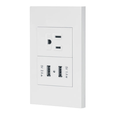 Placa armada 1contacto, 2puertos USB, 1.5mod,Española,blanco