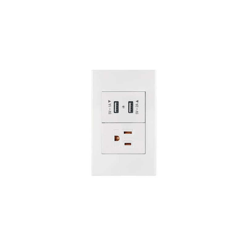 Placa armada 1contacto, 2puertos USB, 1.5mod,Española,blanco