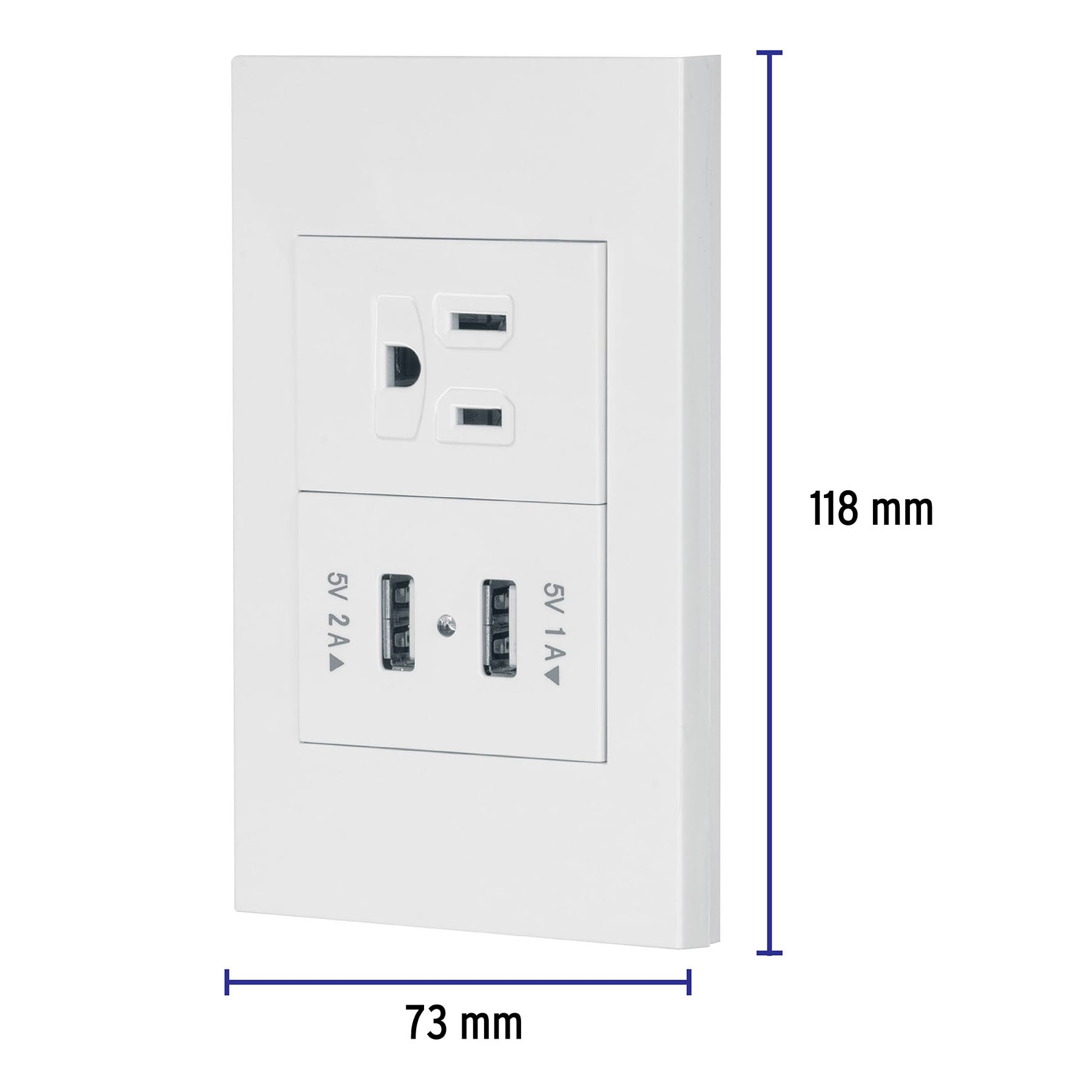 Placa armada 1contacto, 2puertos USB, 1.5mod,Española,blanco