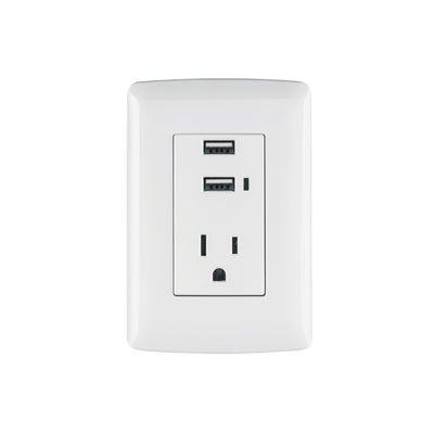 Contacto aterrizado + 2 puertos USB, blanco, línea Italiana