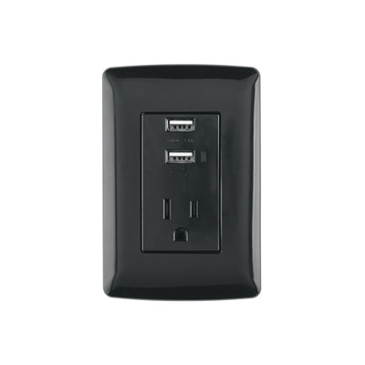 Contacto aterrizado + 2 puertos USB, negro, línea Italiana