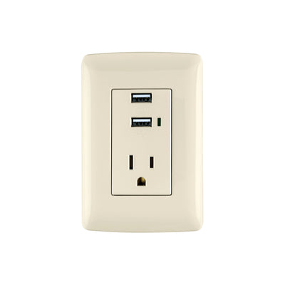 Contacto aterrizado + 2 puertos USB, marfil, línea Italiana