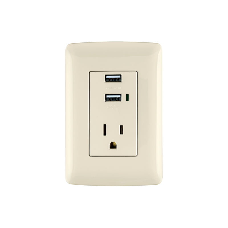 Contacto aterrizado + 2 puertos USB, marfil, línea Italiana