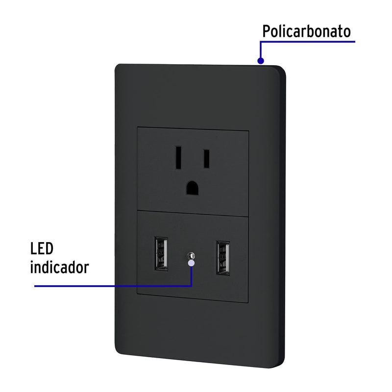 Placa armada negra contacto y 2 puertos USB 1.5 mód, Lisboa