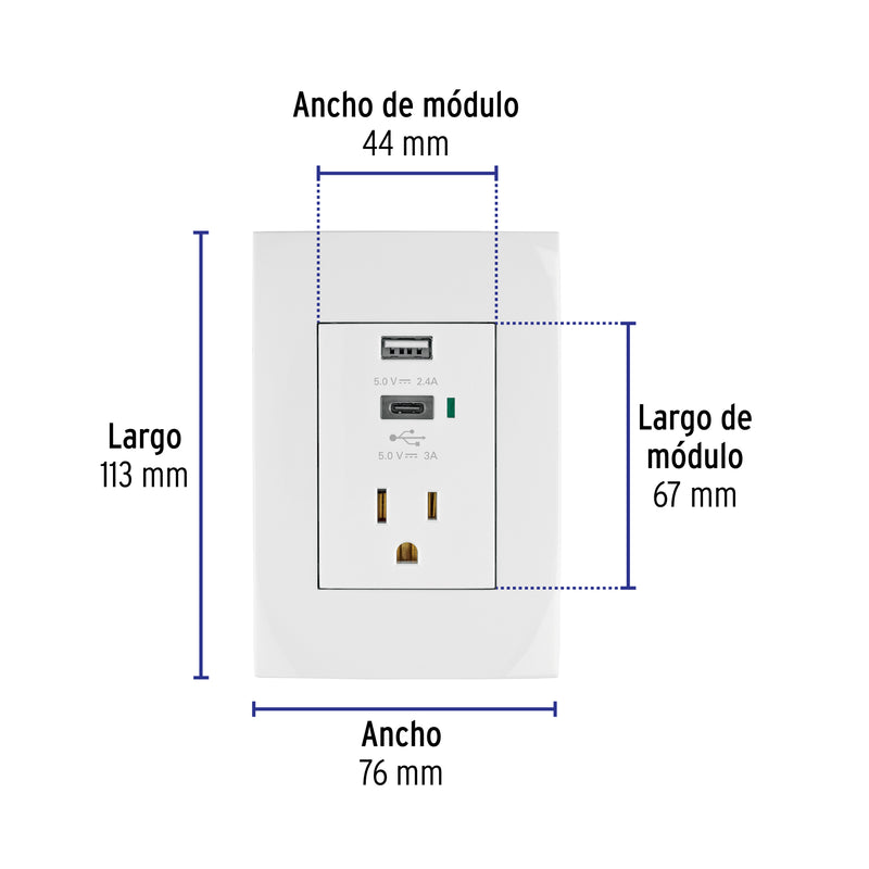 Contacto 2polos + tierra con 2 puertos USB, Oslo, blanco