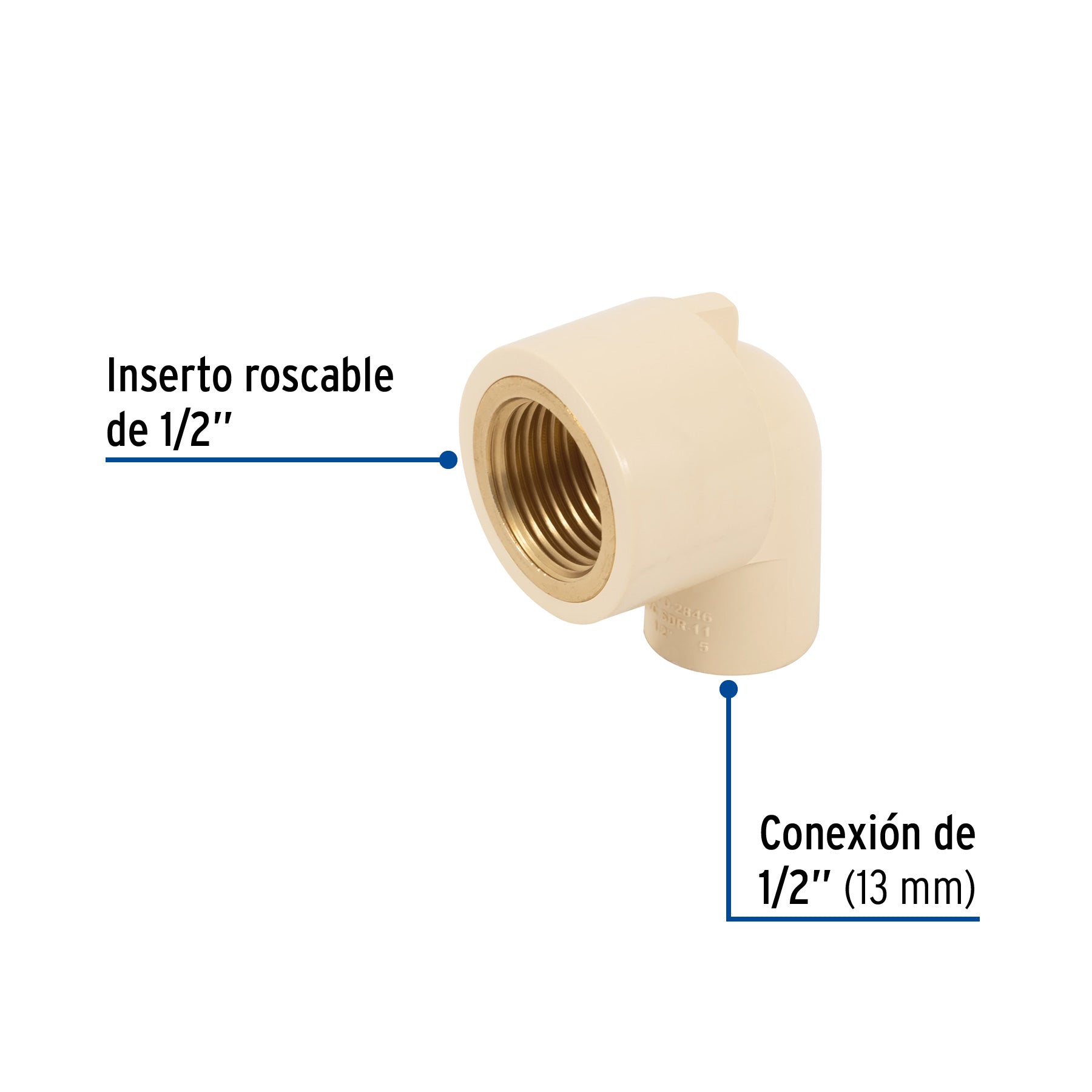 Codo 90° CPVC inserto latón 1/2"
