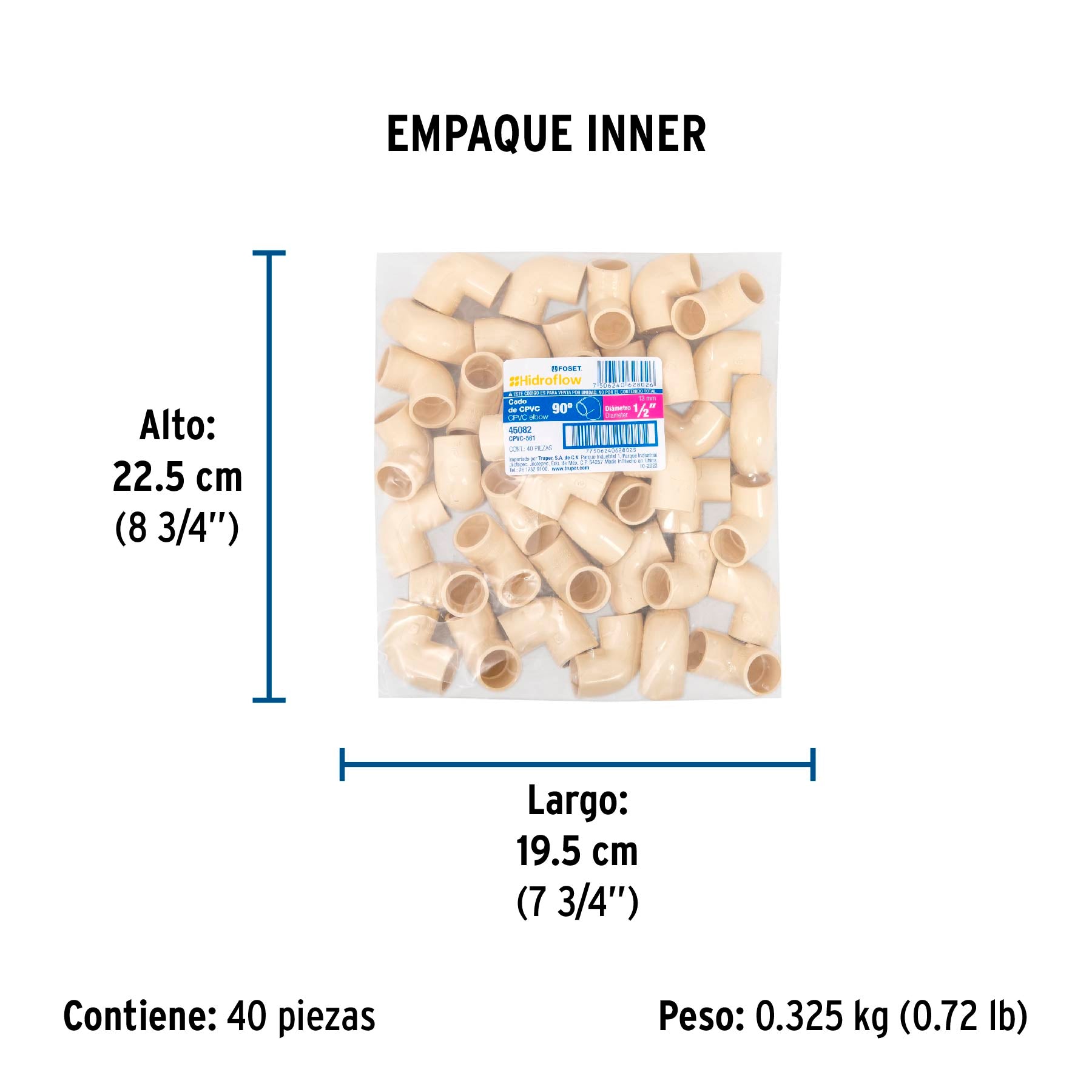 Codo 90° de CPVC, 1/2"