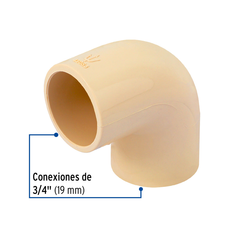Codo 90° de CPVC, 3/4"