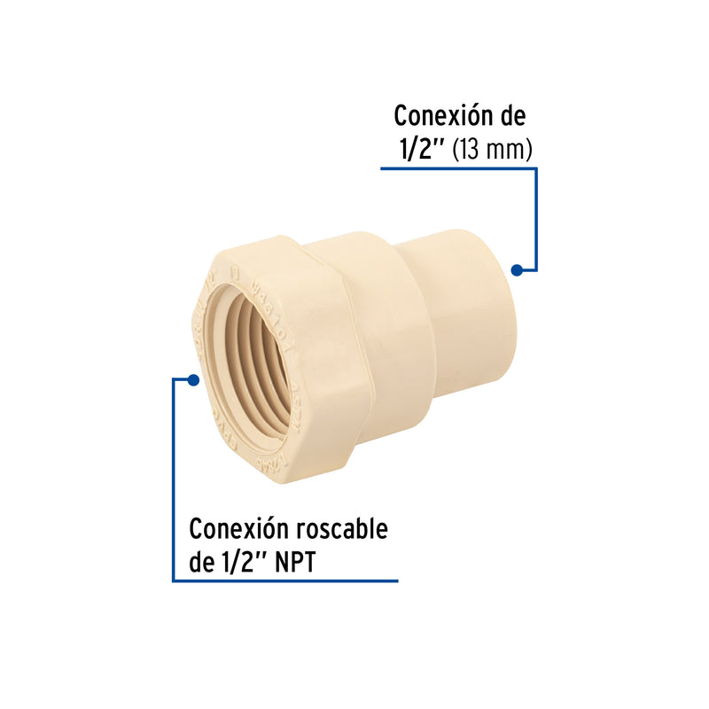 Conector hembra de CPVC 1/2"