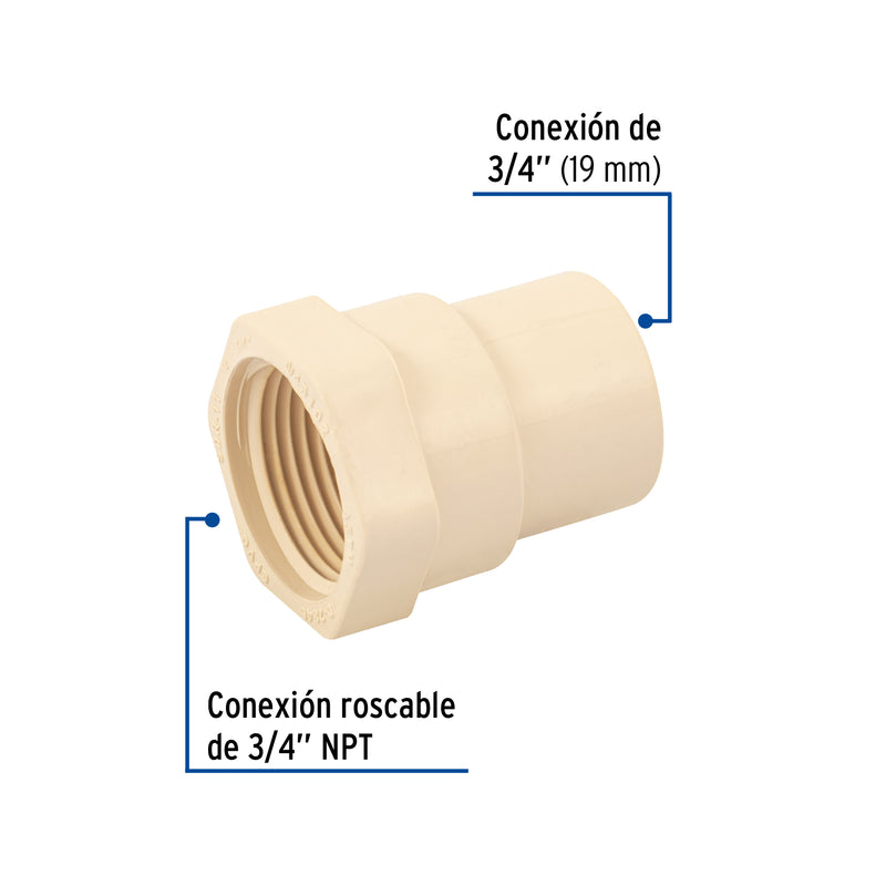 Conector hembra de CPVC 3/4"