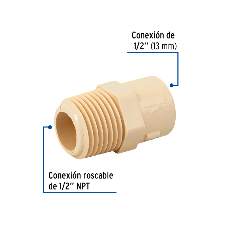 Conector macho de CPVC 1/2"