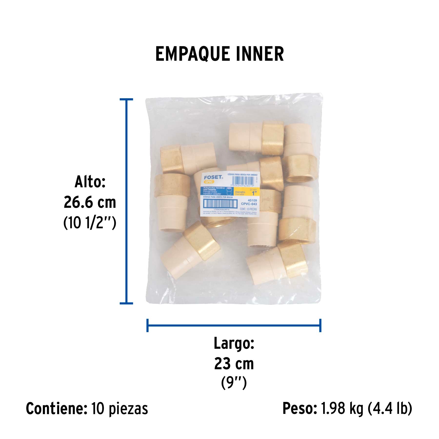 Adaptador  hembra de CPVC con inserto metálico 1"