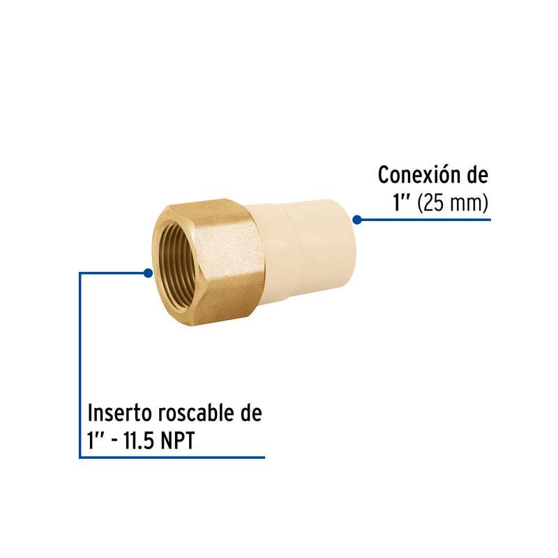 Adaptador  hembra de CPVC con inserto metálico 1"