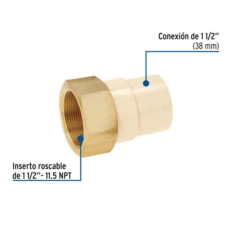 Adaptador CPVC, 1-1/2', hembra inserto metálico-latón, FOSET