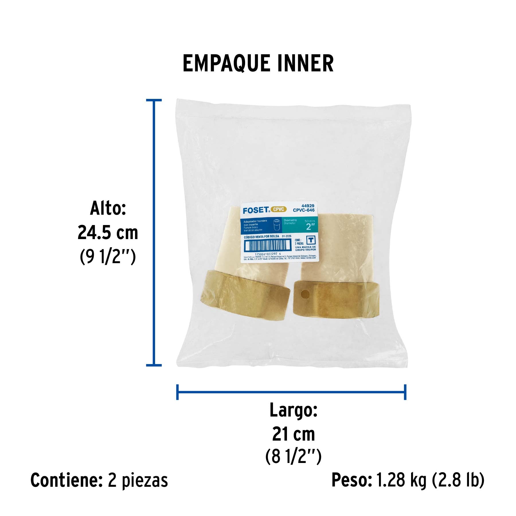 Adaptador CPVC, 2', hembra inserto metálico-latón, FOSET