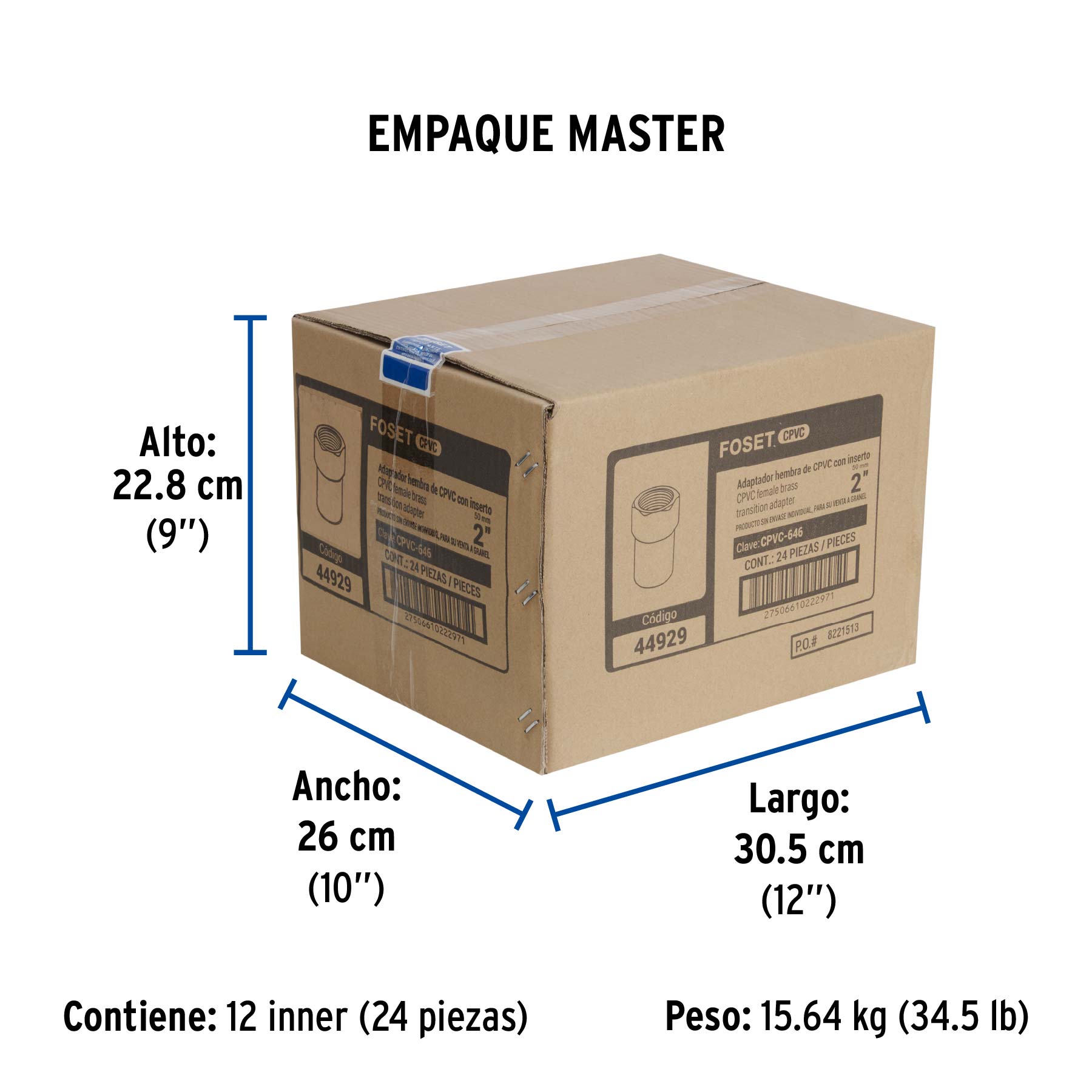 Adaptador CPVC, 2', hembra inserto metálico-latón, FOSET