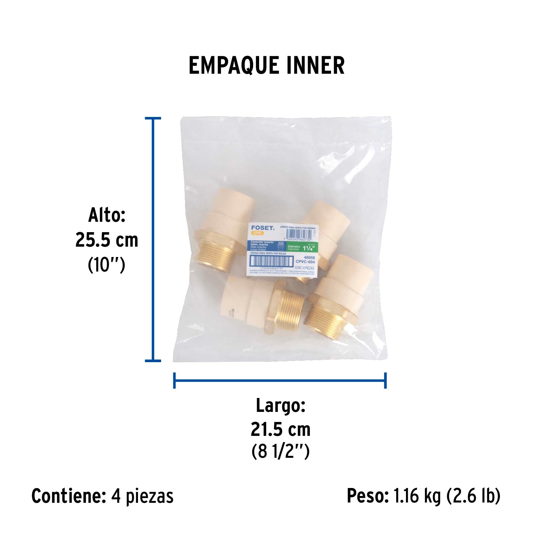 Adaptador macho de CPVC con inserto metálico 1-1/4"