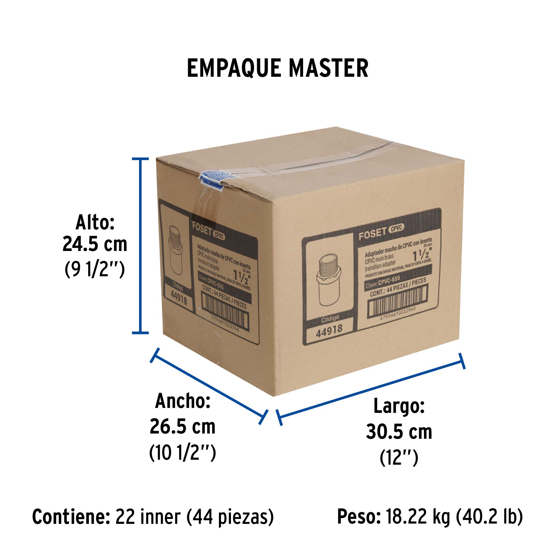 Adaptador CPVC, 1-1/2', macho inserto metálico-latón, FOSET