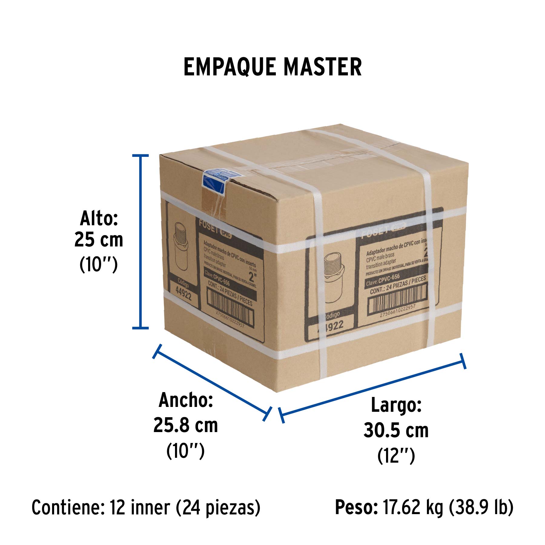 Adaptador CPVC, 2', macho inserto metálico-latón, FOSET