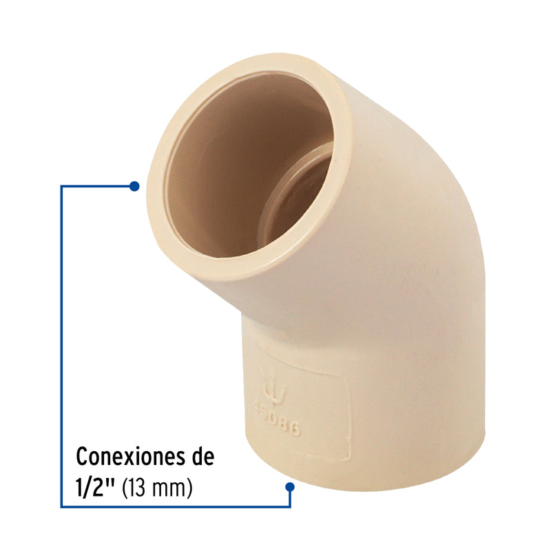 Codo 45° de CPVC, 1/2"