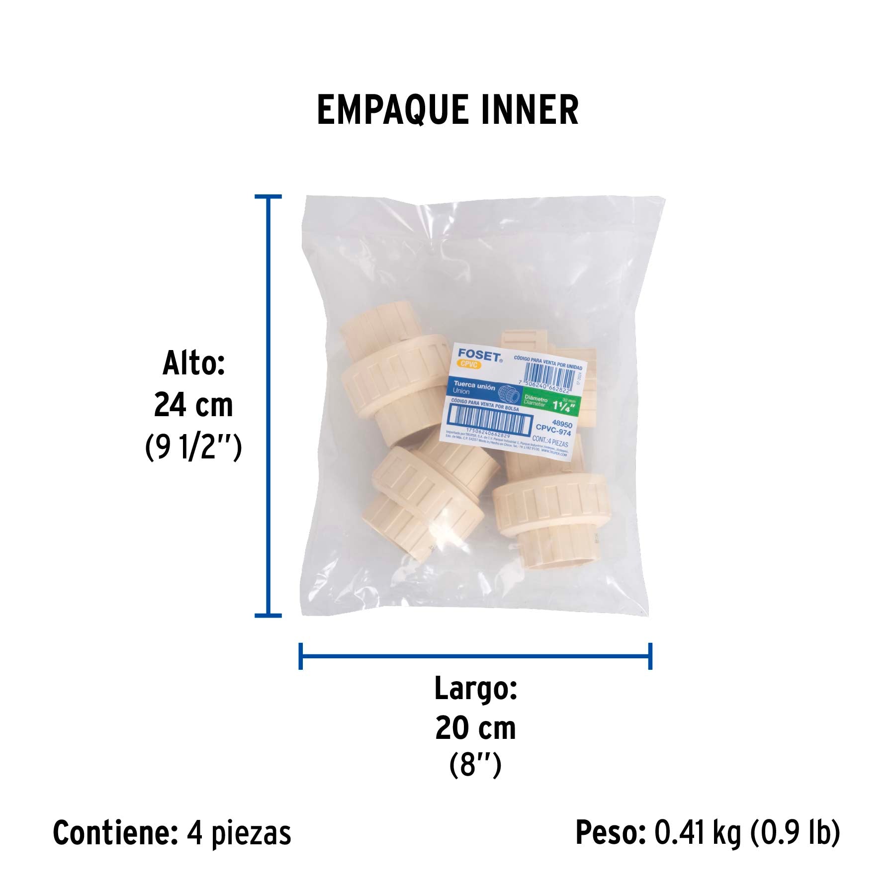 Tuerca unión lisa de CPVC 1-1/4"