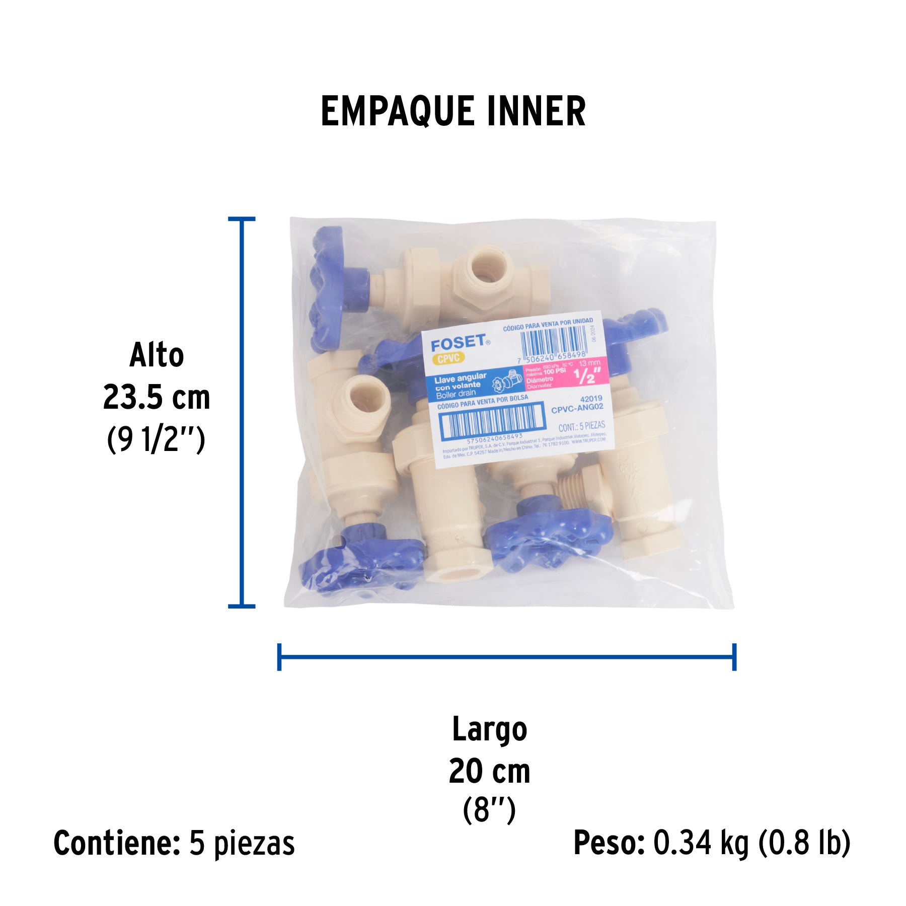 Llave angular de CPVC (13 mm) 1/2" con volante