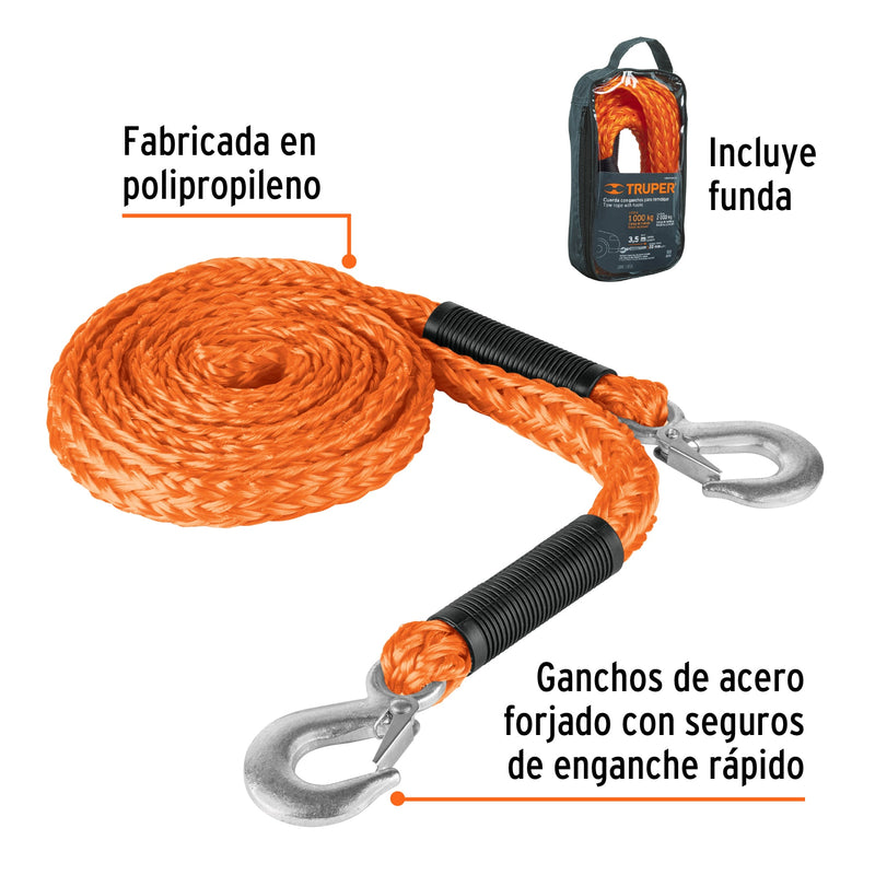 Cuerda para remolque con ganchos,5/8" x 3.5m