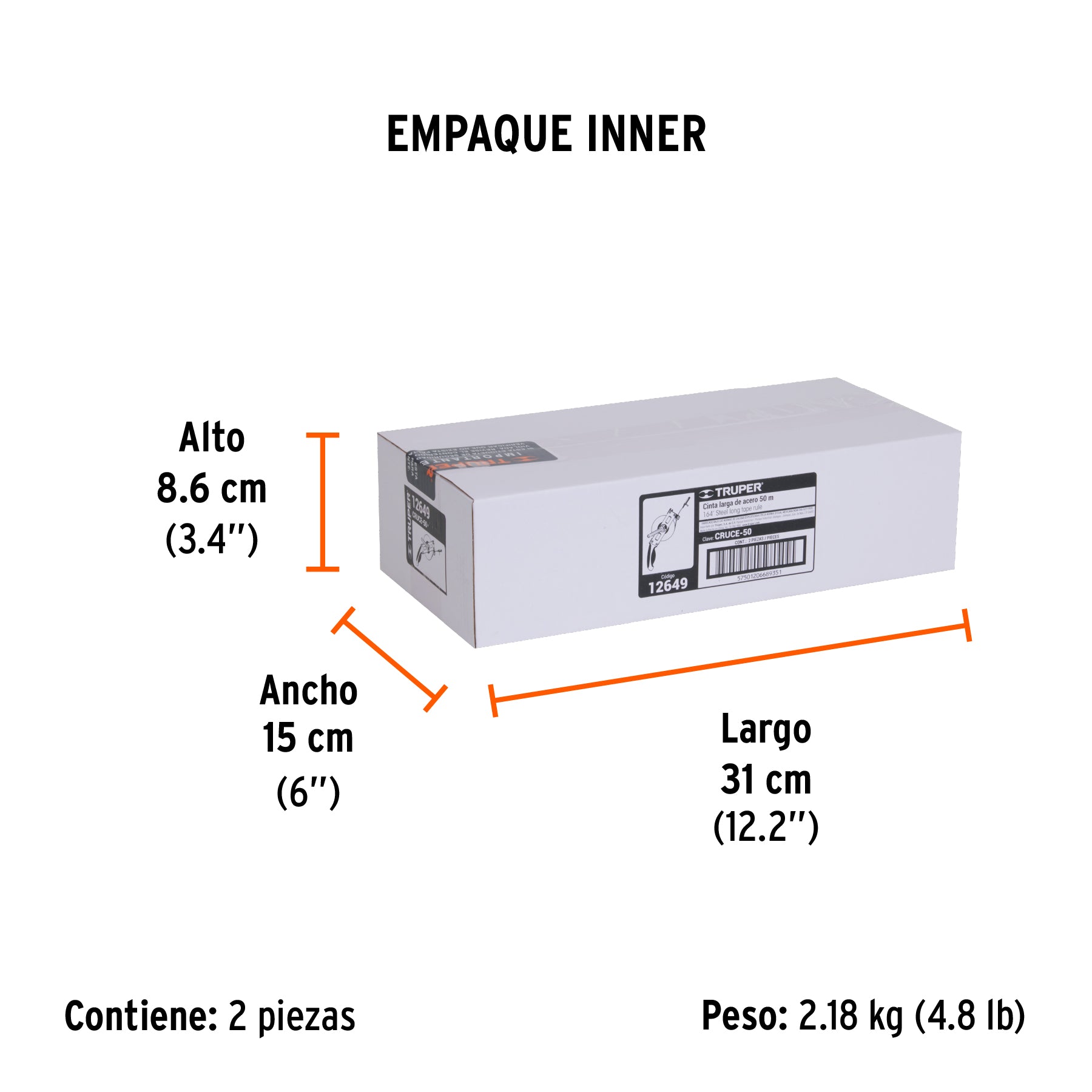 Cinta larga metálica, tipo cruceta, 50 metros