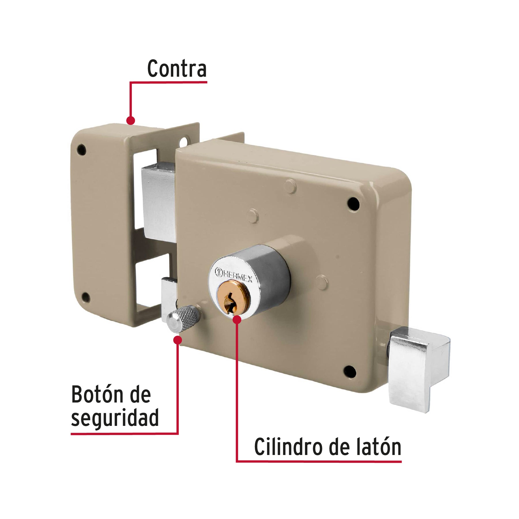 Cerradura de sobreponer, clásica, izquierda, 2 llaves