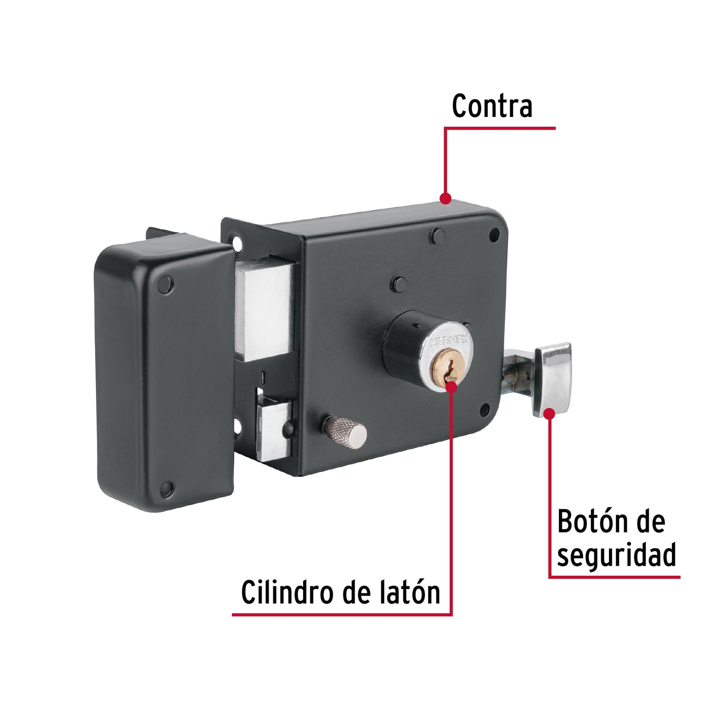 Cerradura sobreponer izq instala-fácil, tradicional, negro