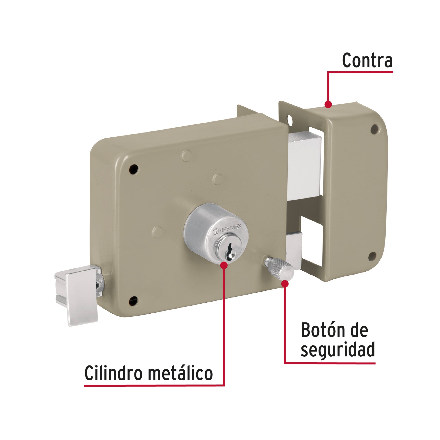 Cerradura sobreponer,instala-fácil, der,blister,Hermex Basic