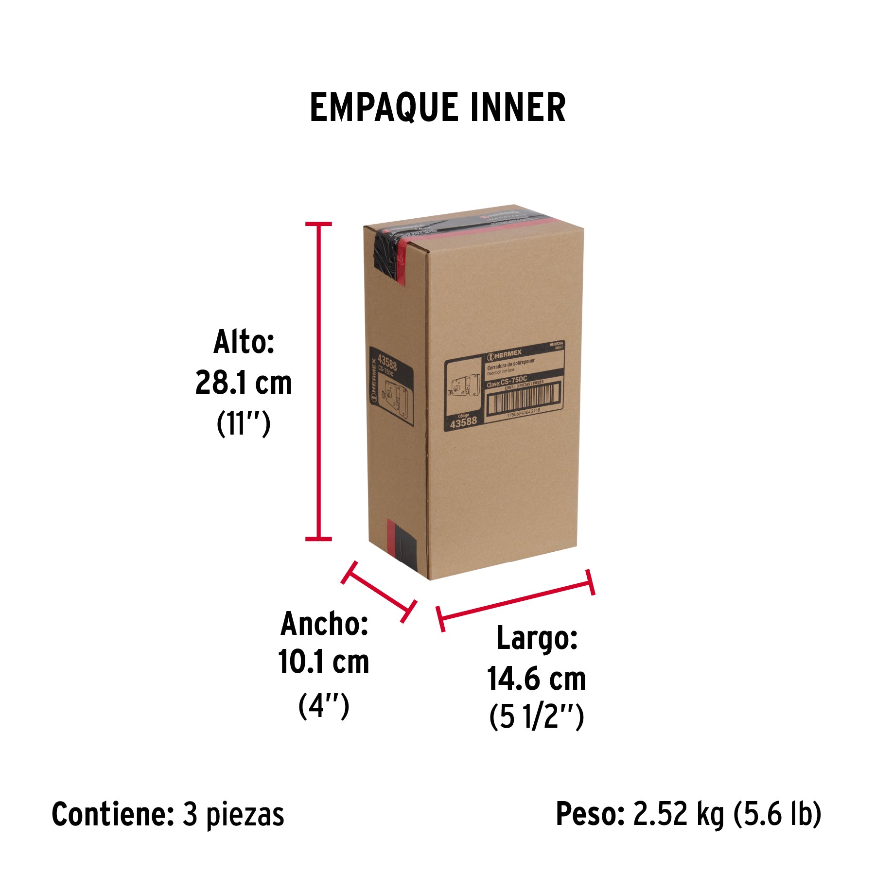 Cerradura sobreponer, clásica, instala-fácil, derecha, cromo