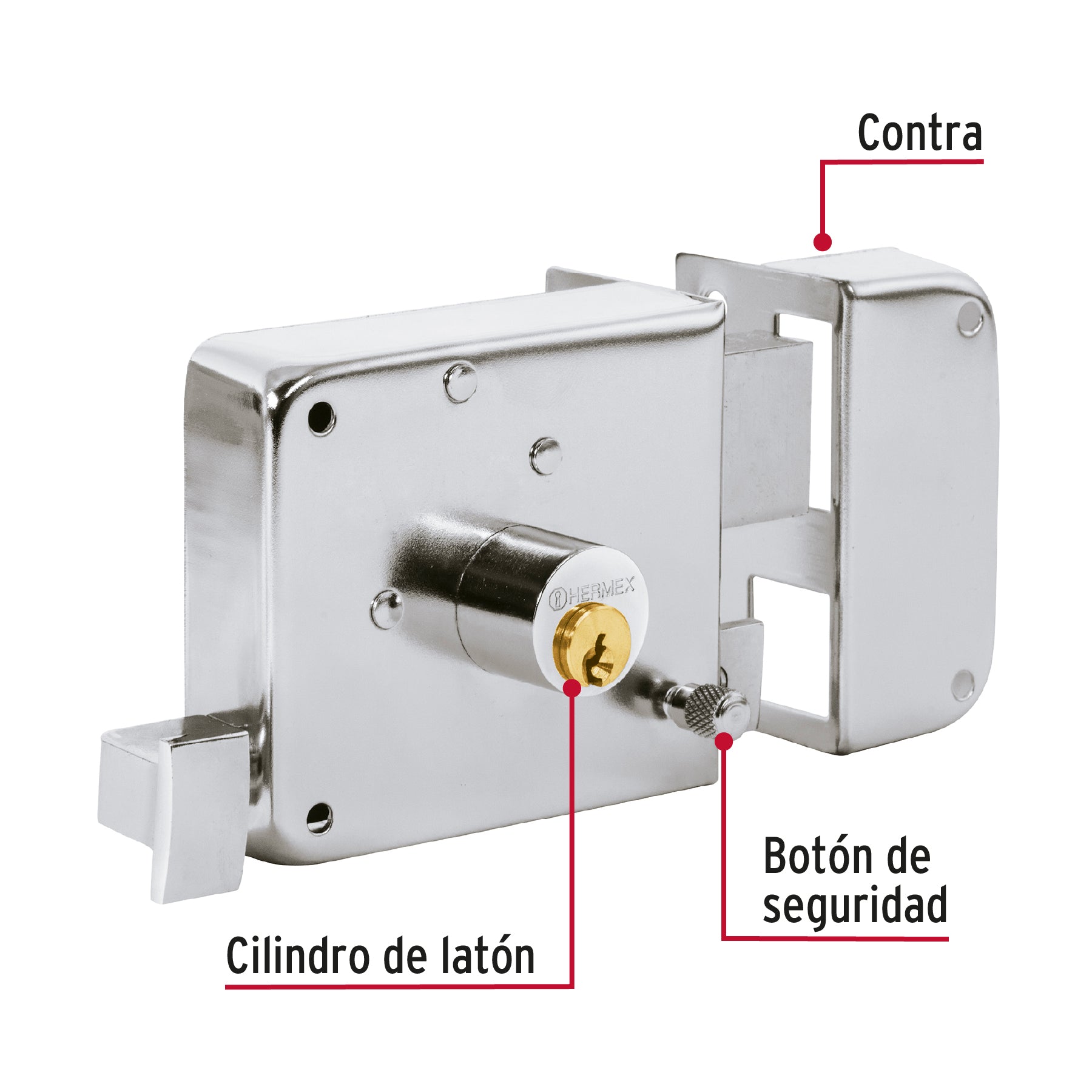 Cerradura sobreponer, clásica, instala-fácil, derecha, cromo