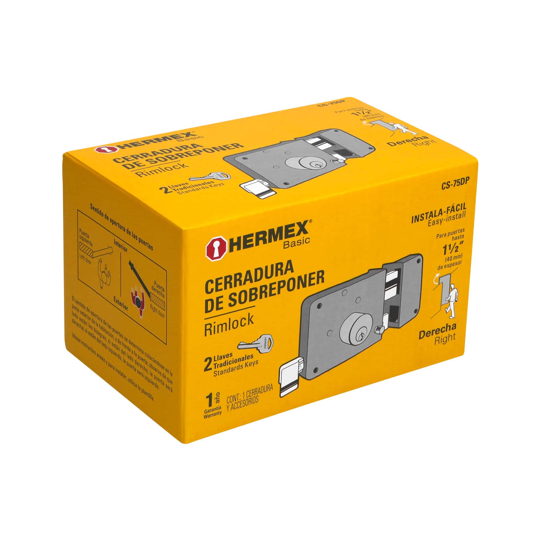 Cerradura sobreponer, instala-fácil, derecha, Hermex Basic
