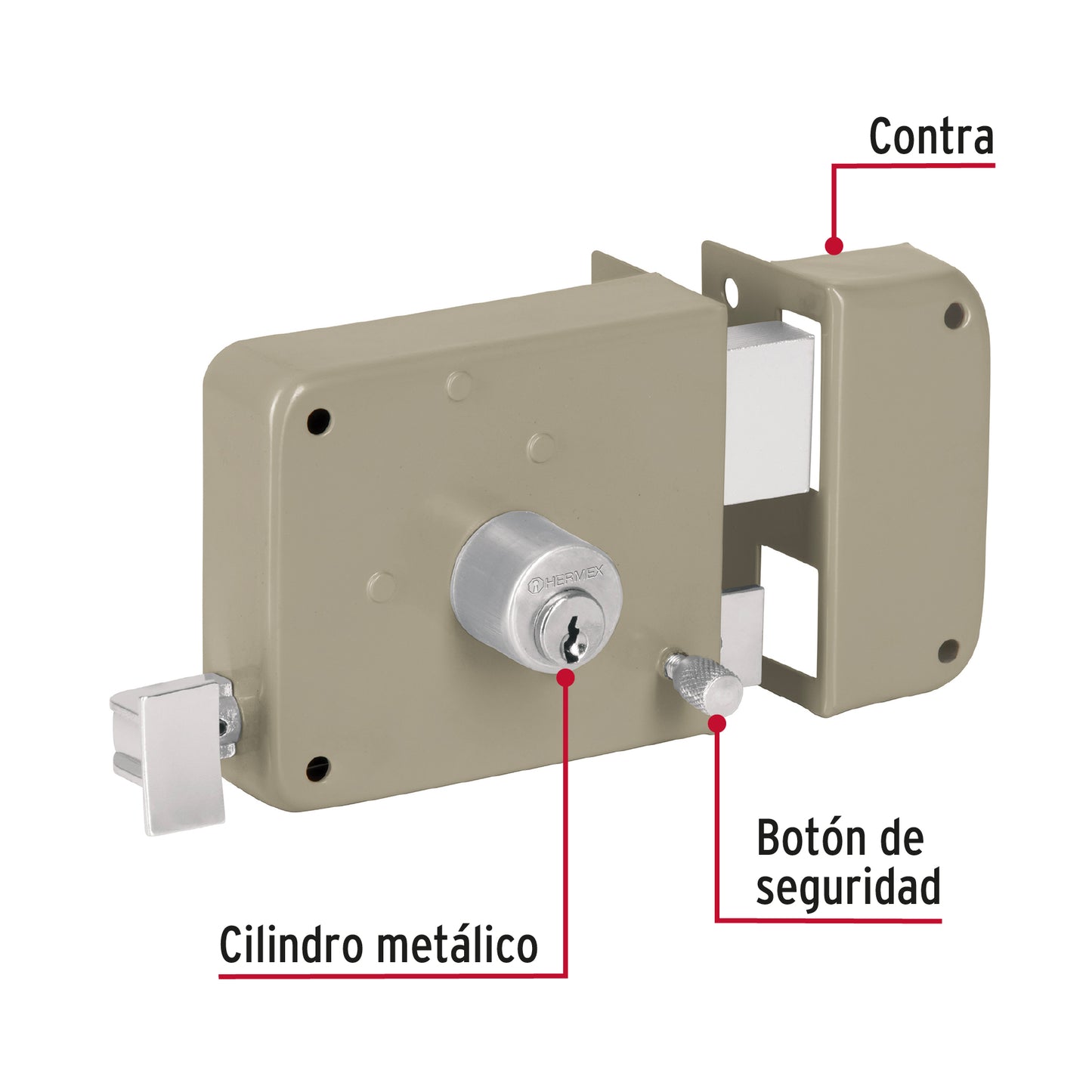 Cerradura sobreponer, instala-fácil, derecha, Hermex Basic