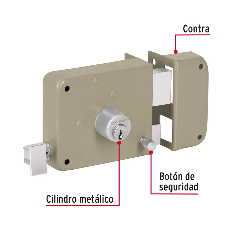 Cerradura sobreponer, instala-fácil, derecha, Hermex Basic
