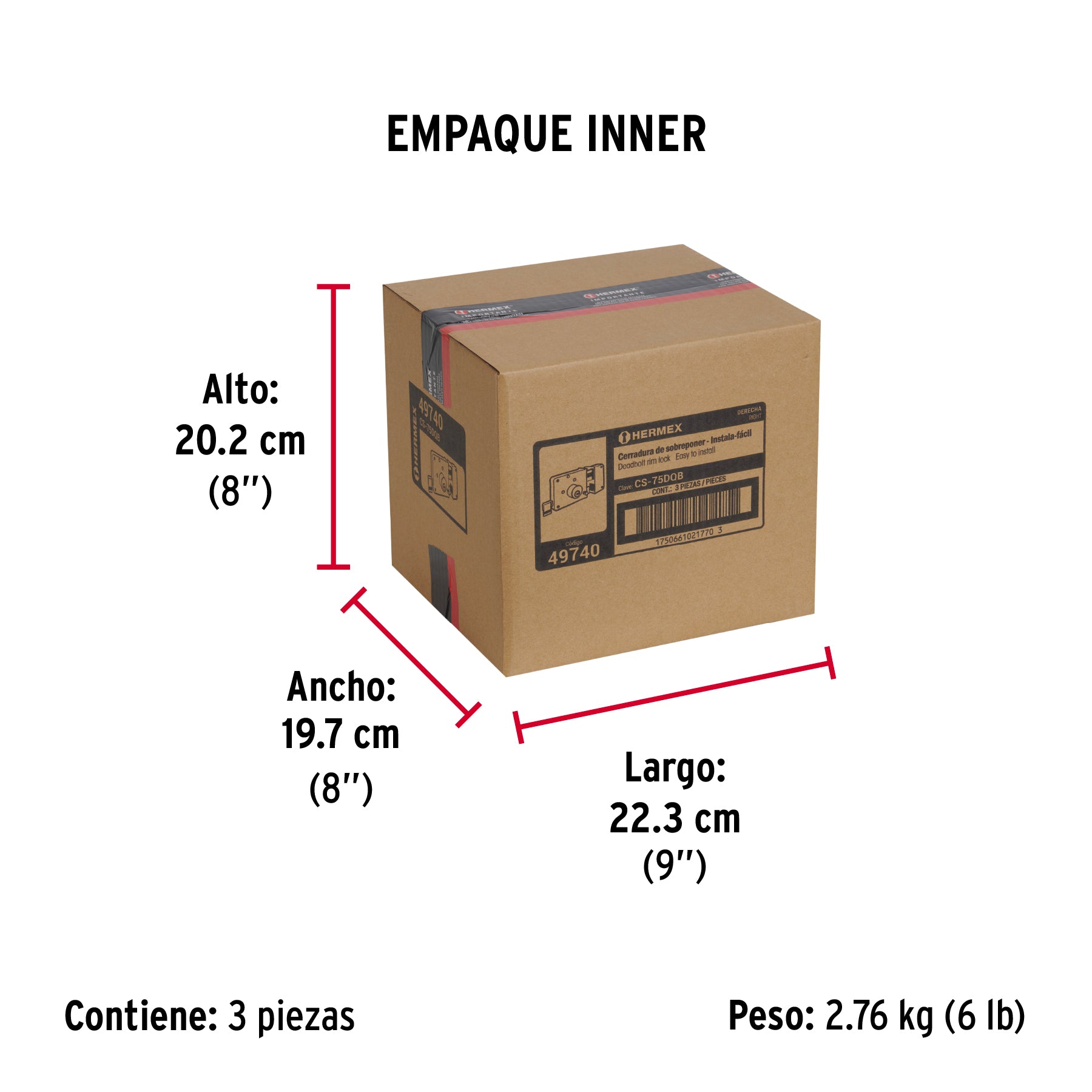 Cerradura sobreponer der instalafácil, llave puntos, blíster