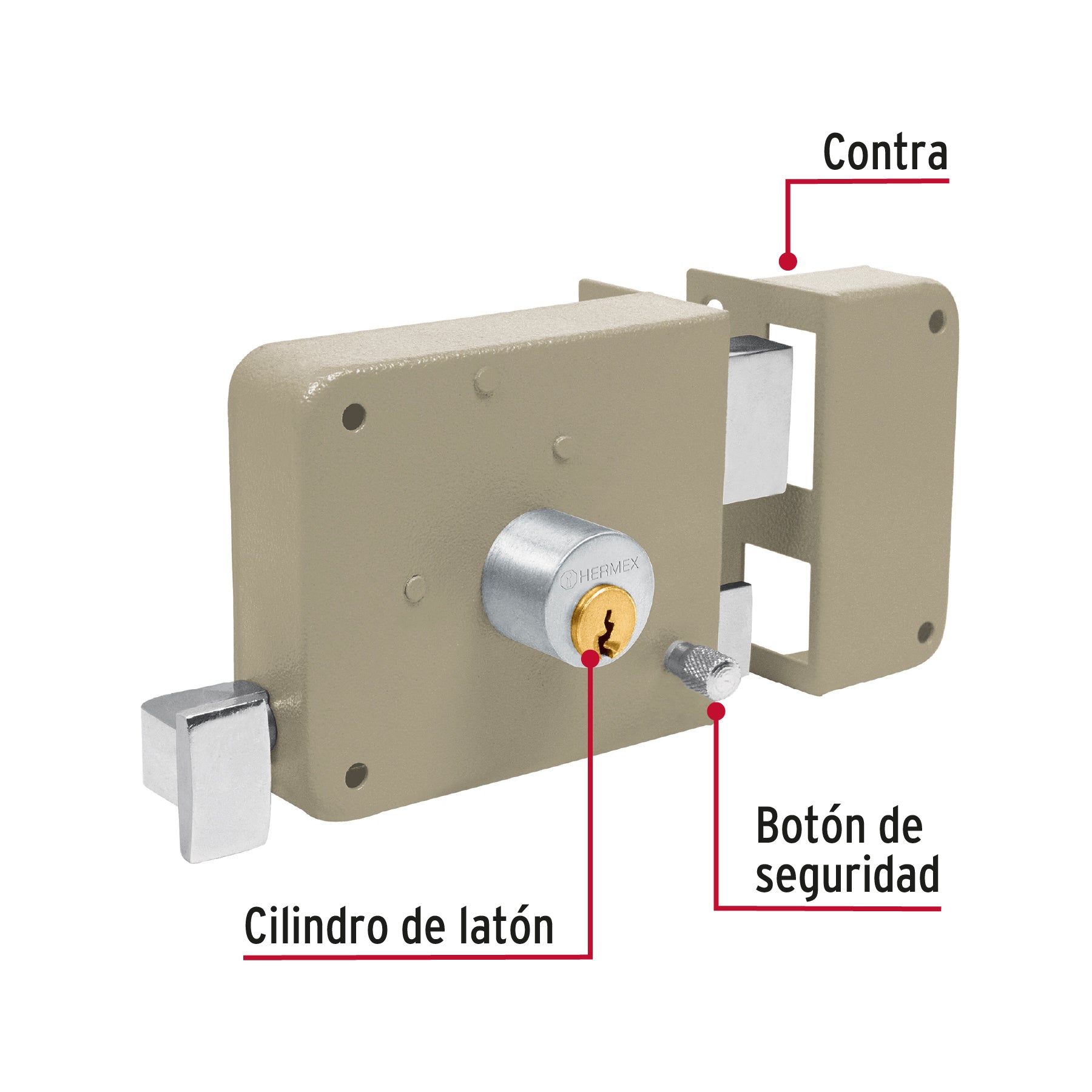 Cerradura de sobreponer, clásica, instala-fácil, derecha