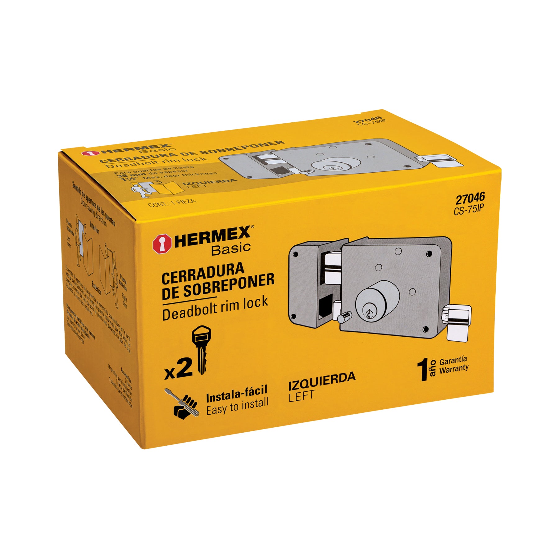 Cerradura sobreponer, instala-fácil, izquierda, Hermex Basic