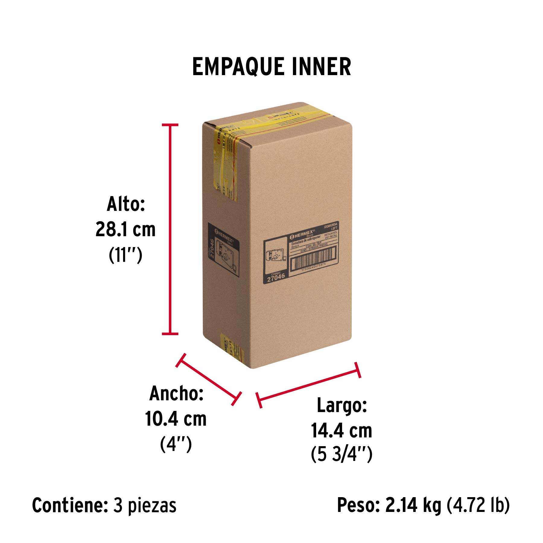 Cerradura sobreponer, instala-fácil, izquierda, Hermex Basic